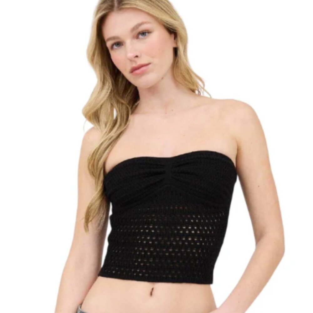 Black Strapless Crochet Top